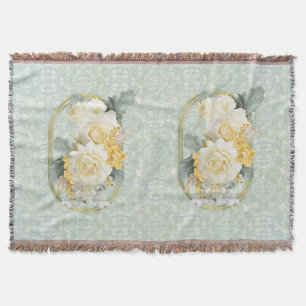 Naadloze lichtgroene, gele & witte mandala's deken