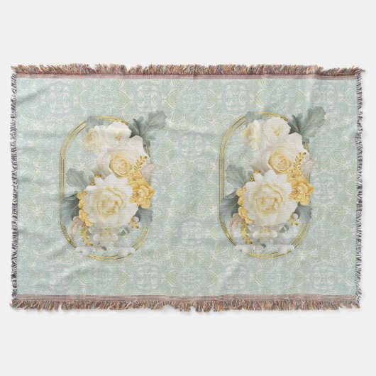 Naadloze lichtgroene, gele & witte mandala's deken (Voorkant)