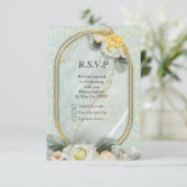 Naadloze lichtgroene, gele & witte mandala's RSVP kaartje (Staand voorkant)