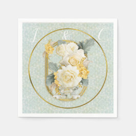 Naadloze lichtgroene, gele & witte mandala's servet