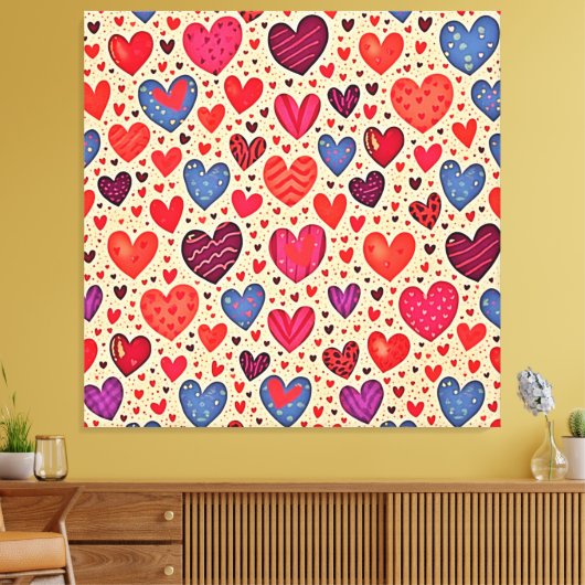 Naadloze Liefde Hart Patroon Kunst Canvas Afdruk (Insitu (Woonkamer))