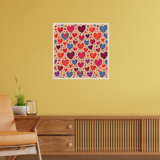 Naadloze Liefde Hart Patroon Kunst Poster (Woonkamer 2)