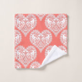 Naadloze liefde Valentijnsdag witte lacy hartslag Bad Handdoek (Wasdoekje)