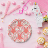 Naadloze liefde Valentijnsdag witte lacy hartslag Papieren Bordje (Feest)