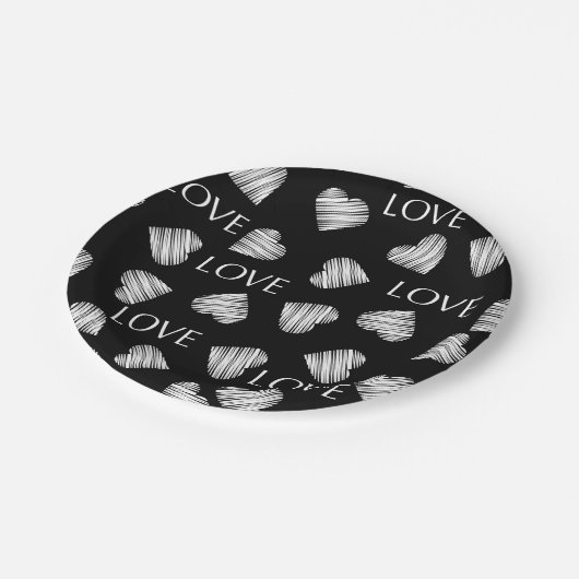 Naadloze LOVE Valentijnsdag zwarte donkerwitte scr Papieren Bordje (Gekanteld)
