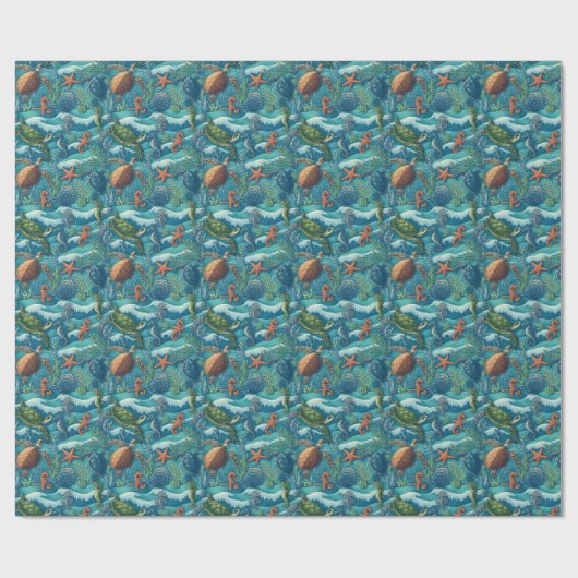 Naadloze Marine Life Pattern Wallpaper Cadeaupapier (Vlak)