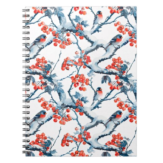 Naadloze meerval vogels, winter sneeuw takken, rij notitieboek (Voorkant)