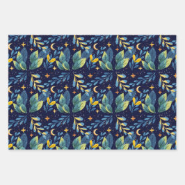 Naadloze middernacht botanische patroon inpakpapier vel