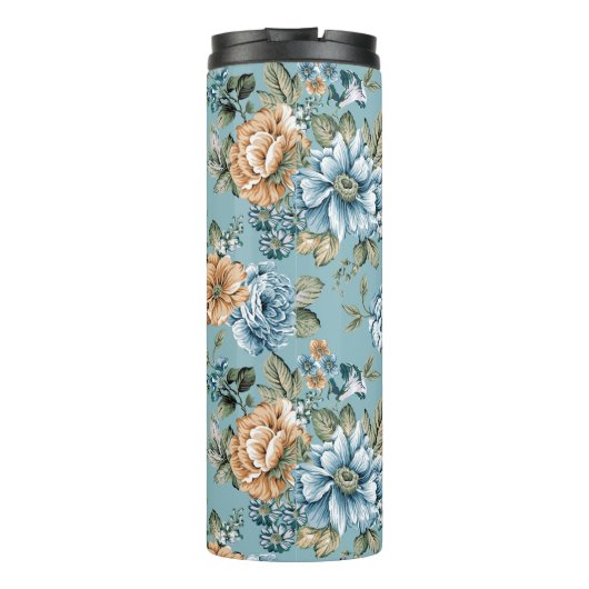 Naadloze, mooie waterverf botanische bloem met thermosbeker (Achterkant)