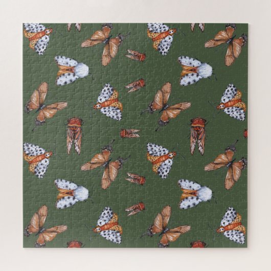 Naadloze Moth en Butterfly Natuur Print Legpuzzel (Horizontaal)