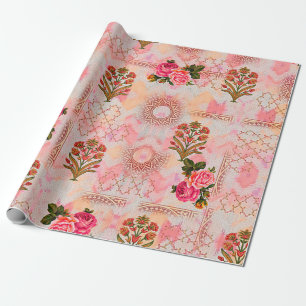 Naadloze mughal met floraal floreel op digi cadeaupapier
