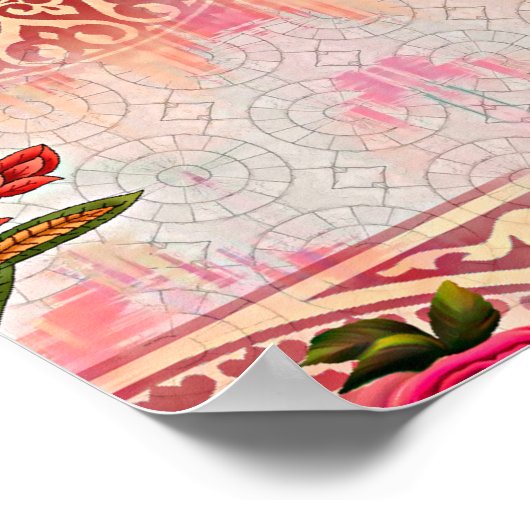 Naadloze mughal met floraal floreel op digi poster (Hoek)