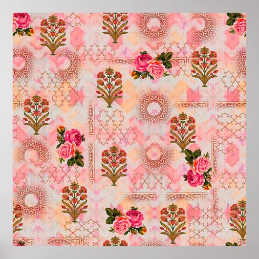 Naadloze mughal met floraal floreel op digi poster (Voorkant)