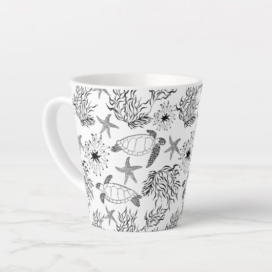 Naadloze onderzeese zee zeeschildpadden koraal pla latte mok (Linkerhoek)