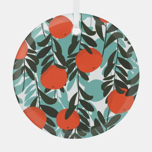 Naadloze Oranje Fruit Garden Print Glas Ornament (Voorkant)