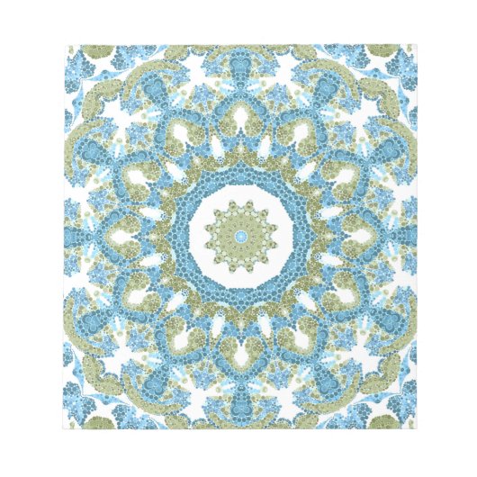 Naadloze ornamentaal blauw, groen, wit decor decor notitieblok (Voorkant)