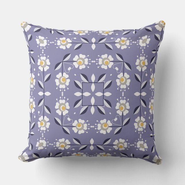 Naadloze ornamentaal violet witte bloemen pastel b kussen (Voorkant)