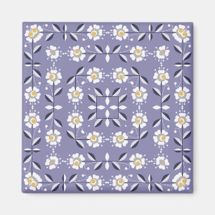 Naadloze ornamentaal violet witte bloemen pastel b magneet