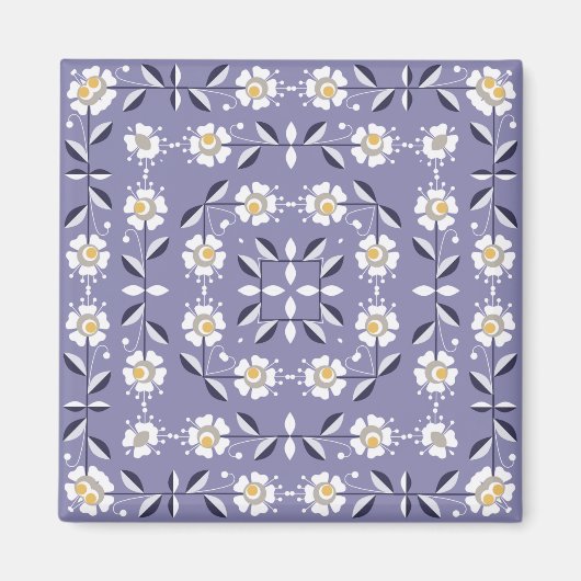 Naadloze ornamentaal violet witte bloemen pastel b magneet (Voorkant)