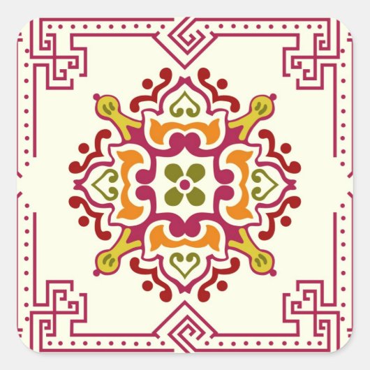 Naadloze ornamenten tegels vierkante sticker (Voorkant)