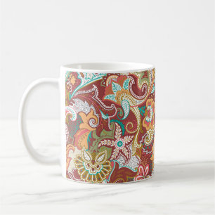 Naadloze paisley: elegant achtergrondpatroon. koffiemok