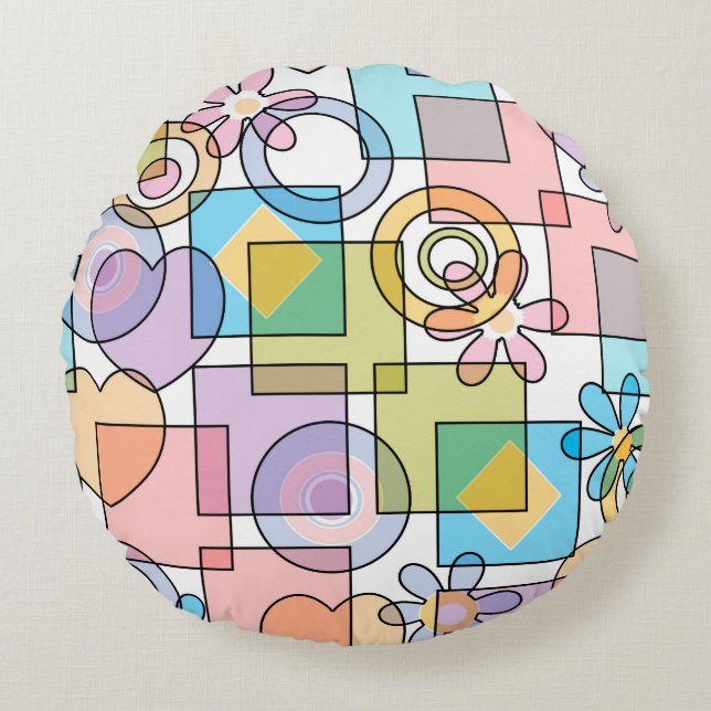 Naadloze pastelgeometrische vormen vierkantjes cir rond kussen (Voorkant)