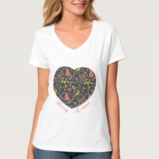 Naadloze Patchwork Kerst Patroon T-shirts (Voorkant)