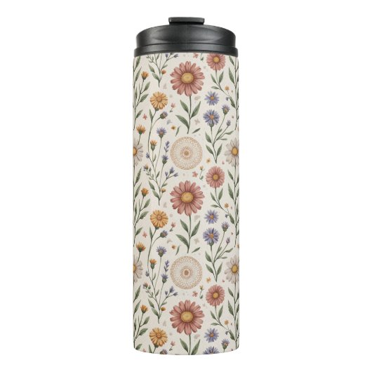 Naadloze patchwork met vintage handgetekende wilde thermosbeker (Voorkant)