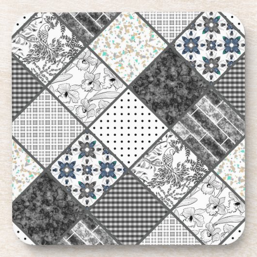 Naadloze patchwork monochroom zwart grijs witte vl bier onderzetter (Voorkant)