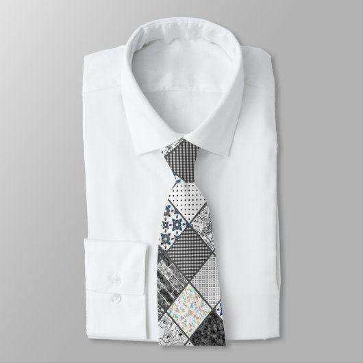 Naadloze patchwork monochroom zwart grijs witte vl stropdas (Gebonden)