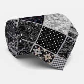 Naadloze patchwork monochroom zwart grijs witte vl stropdas (Opgerold)