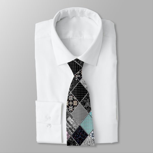 Naadloze patchwork monochroom zwart grijs witte vl stropdas (Gebonden)
