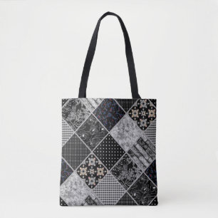 Naadloze patchwork monochroom zwart grijs witte vl tote bag
