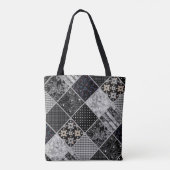 Naadloze patchwork monochroom zwart grijs witte vl tote bag (Achterkant)