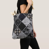 Naadloze patchwork monochroom zwart grijs witte vl tote bag (Dichtbij)
