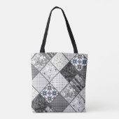 Naadloze patchwork monochroom zwart grijs witte vl tote bag (Achterkant)