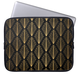 Naadloze patroon achtergrond zwart-wit en goud laptop sleeve