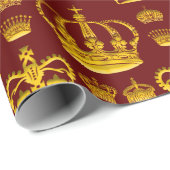Naadloze Patroon King's Kronen van Gele Kleur Cadeaupapier (Rol Hoek)