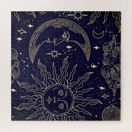 Naadloze Patroon Magische Elementen Lineaire Stijl Legpuzzel (Horizontaal)