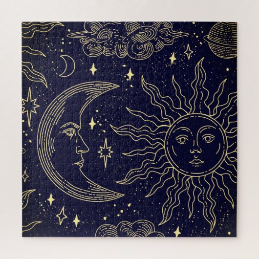 Naadloze Patroon Magische Elementen Lineaire Stijl Legpuzzel (Verticaal)