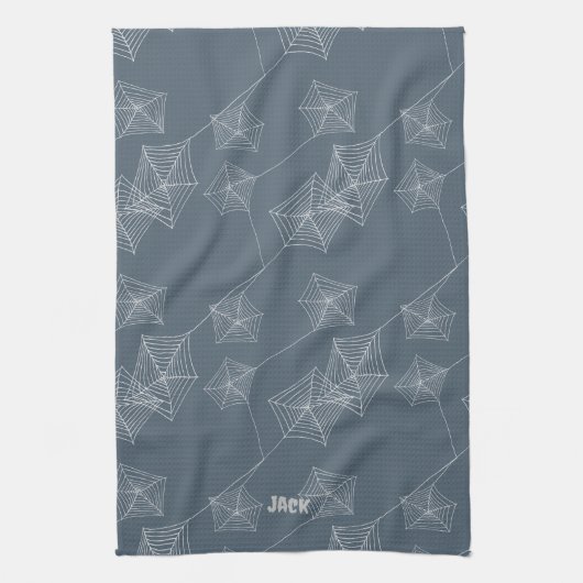 Naadloze patroon print grijze spinnenwebben, op ma theedoek (Verticaal)