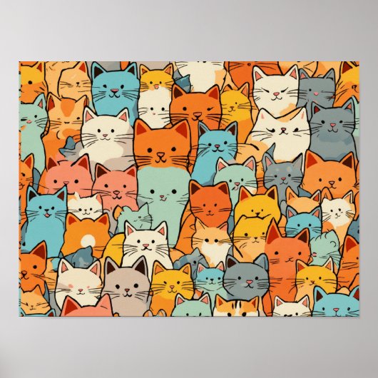 Naadloze Patroon Schattigee Kawaii Cats Poster (Voorkant)