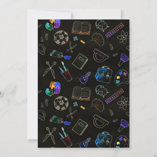 Naadloze patroon schoolbenodigdheden, school bedankkaart (Voorkant)