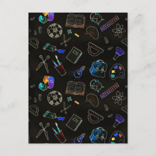 Naadloze patroon schoolbenodigdheden, school briefkaart
