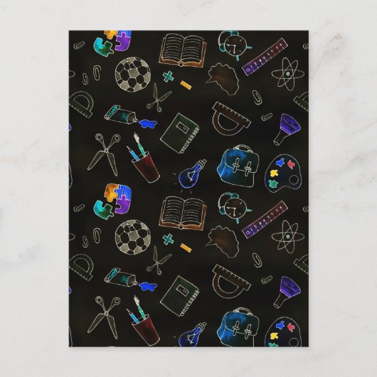Naadloze patroon schoolbenodigdheden, school briefkaart (Voorkant)