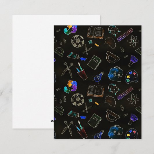 Naadloze patroon schoolbenodigdheden, school feestdagenkaart (Voorkant / Achterkant)