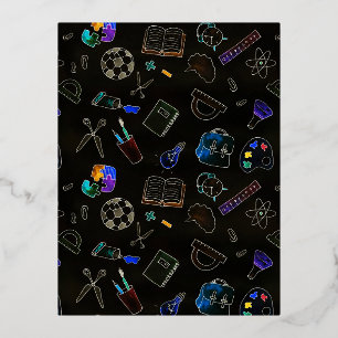 Naadloze patroon schoolbenodigdheden, school folie feestdagen briefkaart