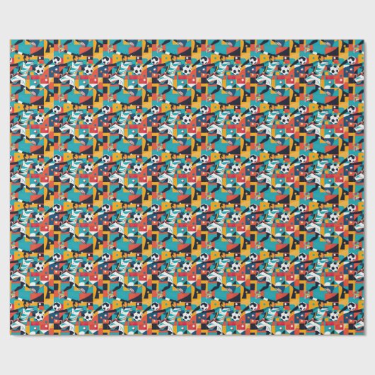 Naadloze Patroon Voetbal Sport Cadeaupapier (Vlak)