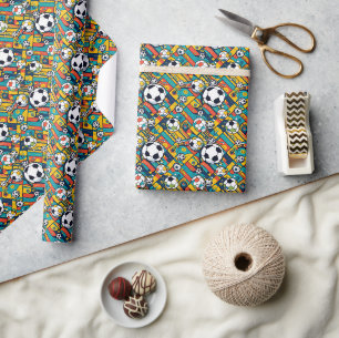 Naadloze Patroon Voetbal Sport Cadeaupapier