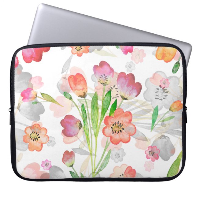 naadloze patroonabstracties florale compositie tul laptop sleeve (Voorkant)